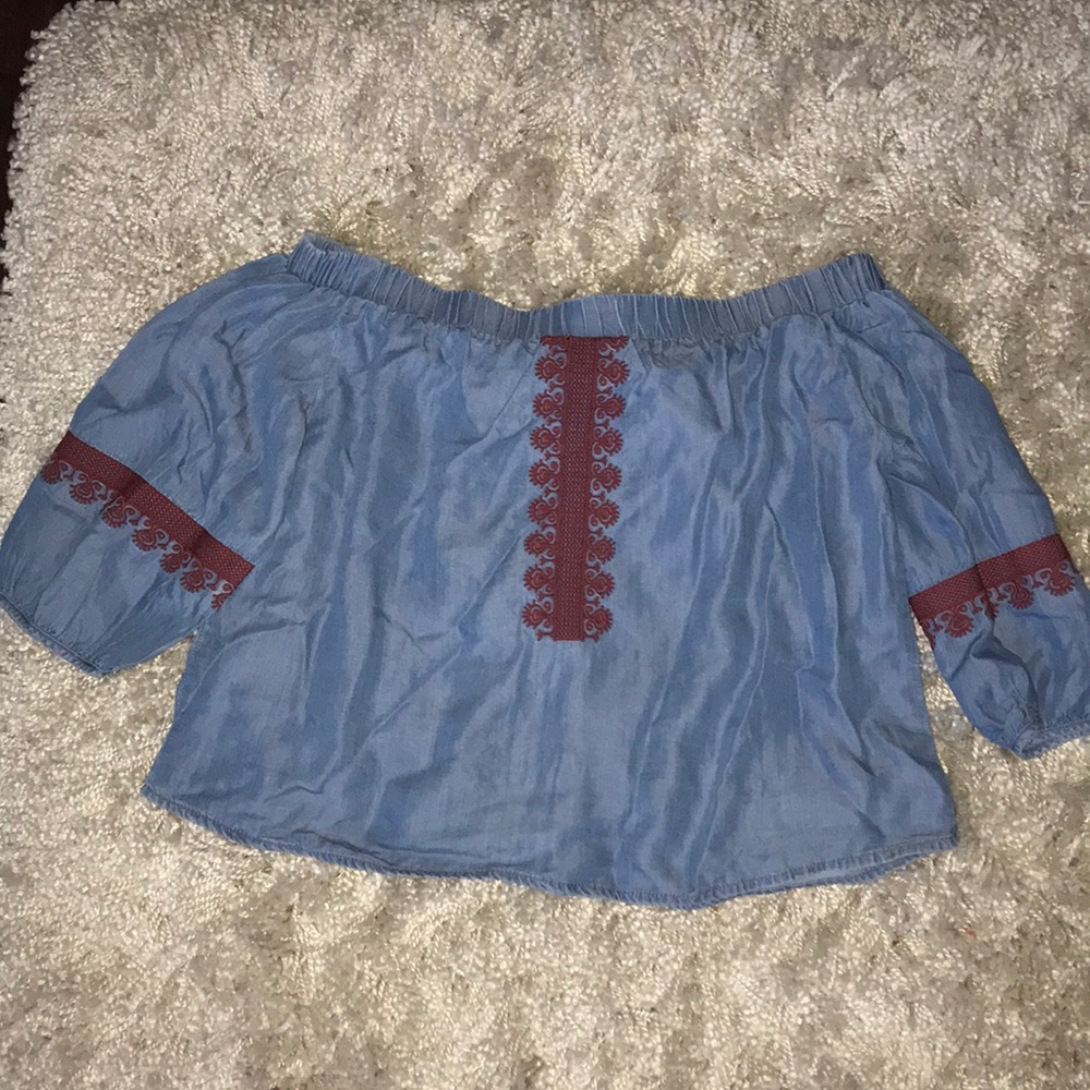 Cute off the shoulder shirt with embroidery